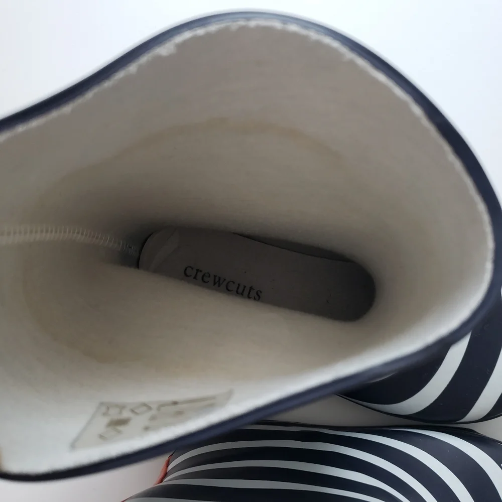 Crewcuts Big Kid Size 2 Navy White Striped Welly Rainboots